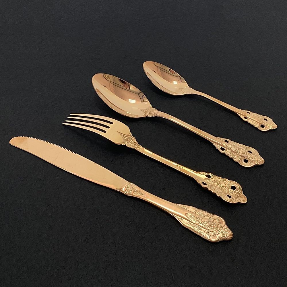 Роскошный набор столовых приборов из розового золота из 24 предметов, нержавеющая сталь, набор столовых приборов, нож, вилка, ложка, набор столовых приборов в западном стиле для 6 персон