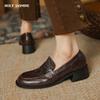 Fashion High Heels Women Pumps Retro Round Toe Genuine Leather 2024 Spring Summer Concise Casual Working Shoes Woman Loafers New Shoes