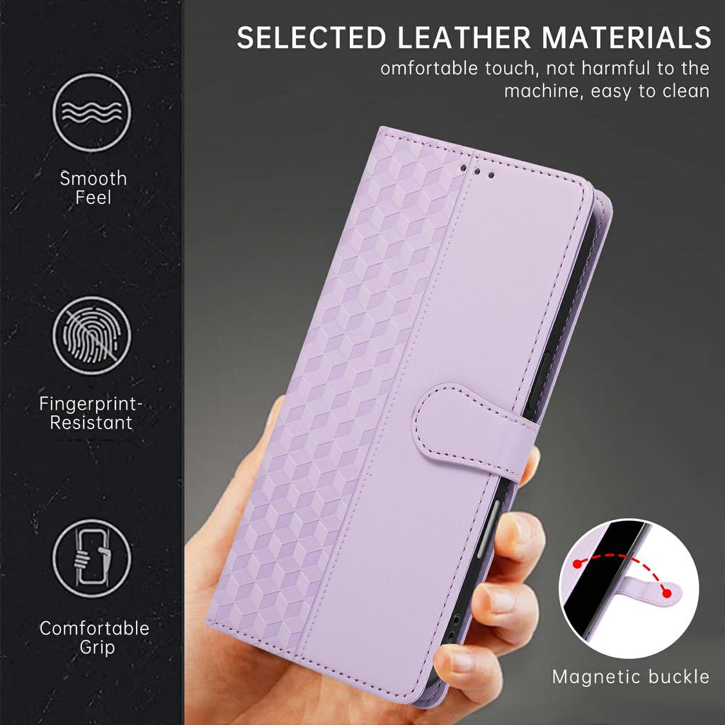 Для iPhone 16 Pro Max Чехол 3D Ромбовидная Сетка Тисненый Кожаный Чехол-Кошелек для Телефона со Шнурком