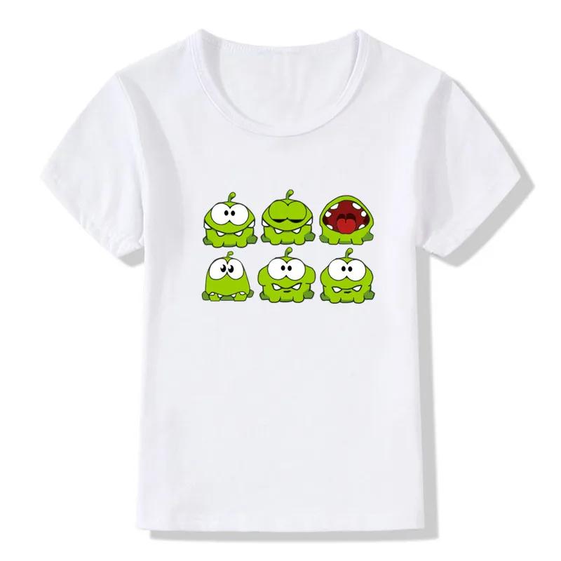 Новая детская футболка для мальчиков Горячая игра Cut The Rope Om Nom Лягушка Детские футболки Кавайный мультфильм Малыш Мальчик Девочка Футболка Забавные Детские Топы