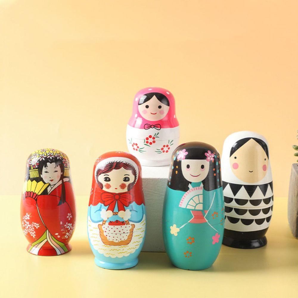 5 шт./компл. цветной рисунок для девочек, русская кукла, японская девушка, деревянные штабелируемые куклы, Рождество