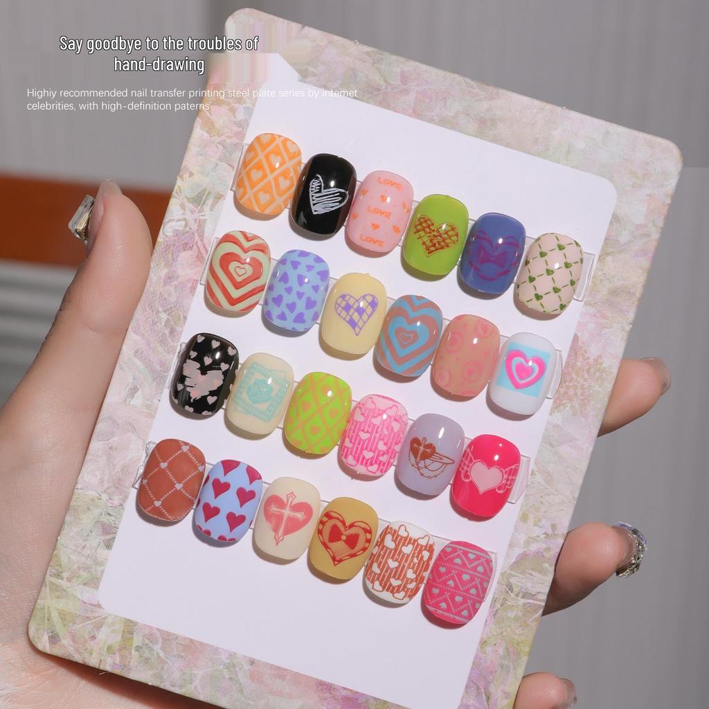 A-002 Стальная пластина для стемпинга ногтей «Мгновение сердцебиения» со скребком: Высококачественный, популярный дизайн инструмента для переноса.