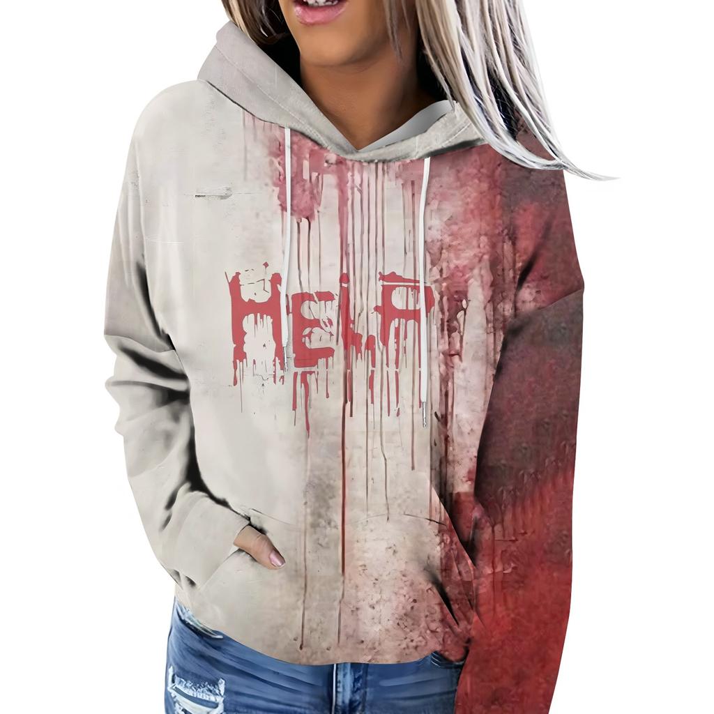 Женская модная повседневная толстовка с капюшоном и длинным рукавом с принтом на Хэллоуин