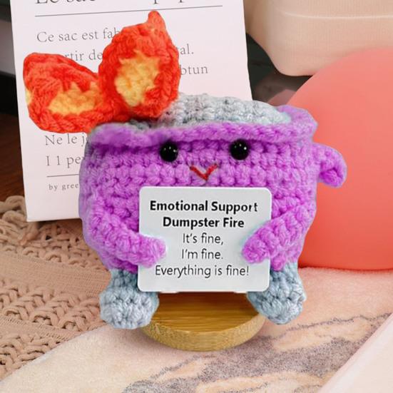 Crocheted Dumpster Plush Doll Emotional Support Gift Handmade Crochet Trash Can Flaming