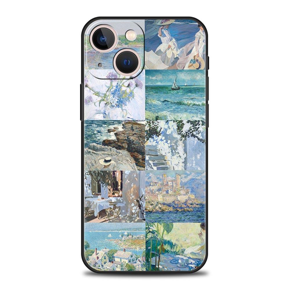 Чехол для телефона с картиной Клода Моне для iPhone 17 16 15 Pro Max 11 12 13 14 7 8 Plus SE 2020 X XR XS Мягкий Черный