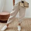 Fashion Cotton Linen Casual Pants Women Vintage Elastic Waist Loose Cropped Pants Office Lady Simple Elegant Trousers Women 24218