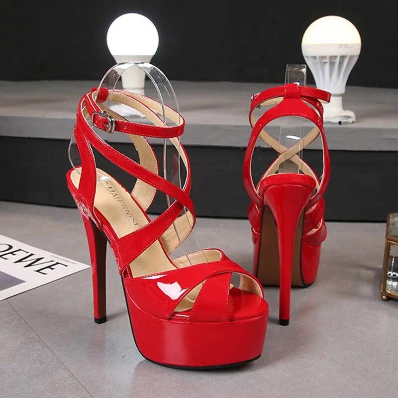 Женские туфли на шпильке с неглубоким глянцевым перекрестным ремешком, пикантная мода, каблук 14 см, платформа 4 см, WZ