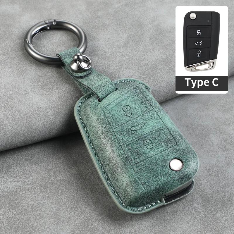 Для VW Volkswagen Polo Golf Passat Beetle Tiguan Skoda Octavia Kodiaq Seat Leon Altea Бесключевой кожаный чехол-обложка для складного автомобильного ключа