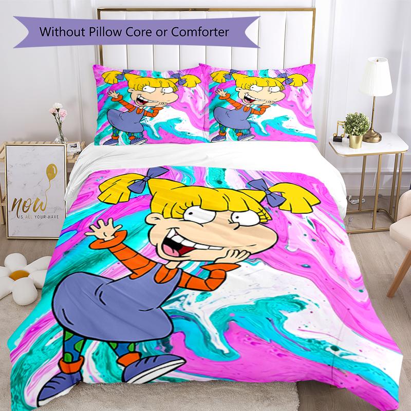3pcs Rugrats pattern bedding set duvet cover set includes duvet cover &pillowcases, perfect all season bedroom decoration & gift