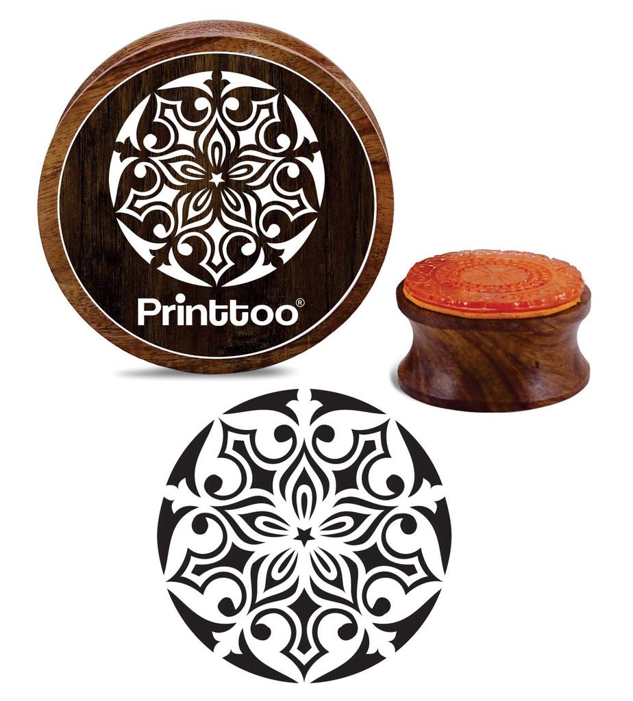 Printtoo Diary Cards Stamp Floral Mandala Pattern Round Wooden Rubber Stamps Scrap-booking-2