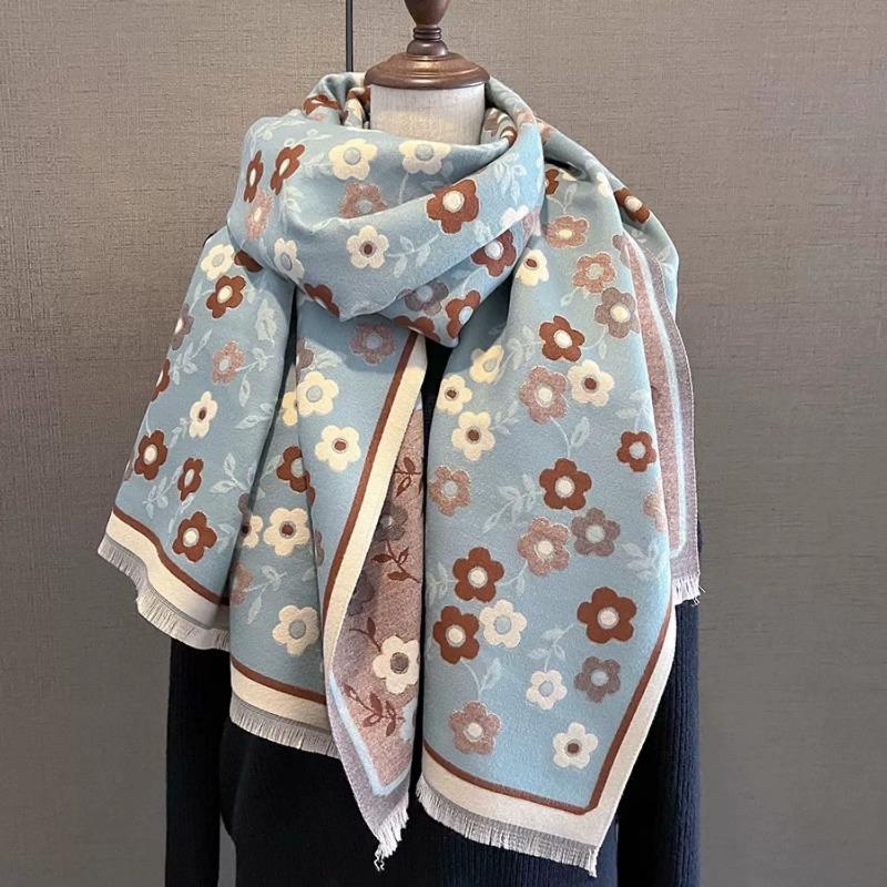 Scarf Women's Winter Flowers Soft Thickened Warm Versatile Shawl Dual-purpose Academy Scarf