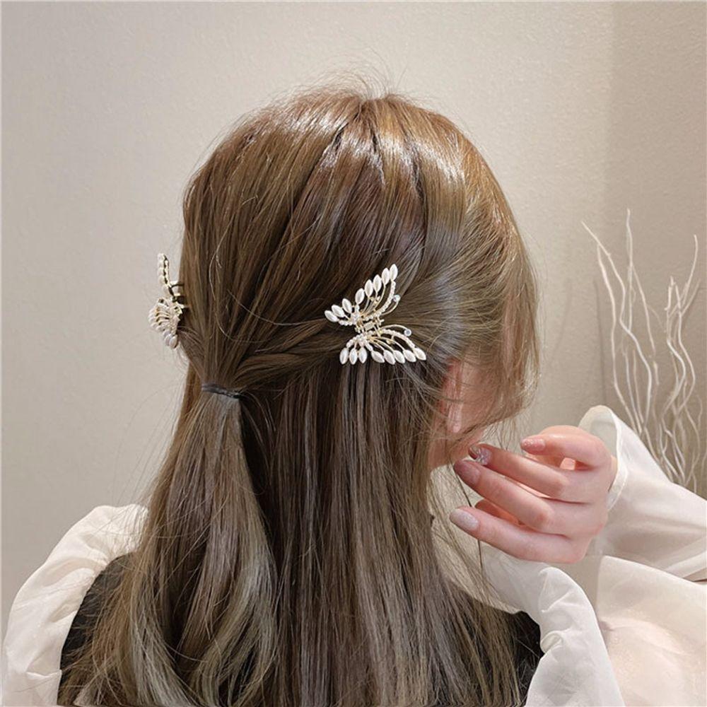 Sweet Korean Girl Rhinestone Butterfly Hair Claw Grasping Clip Pearl Hair Clip Hair Accessories