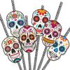12/24Pcs Cartoon Skull Paper Drinking Straw Juice Disposable Straws for Mexican Day of The Dead Halloween Theme Party Decoration