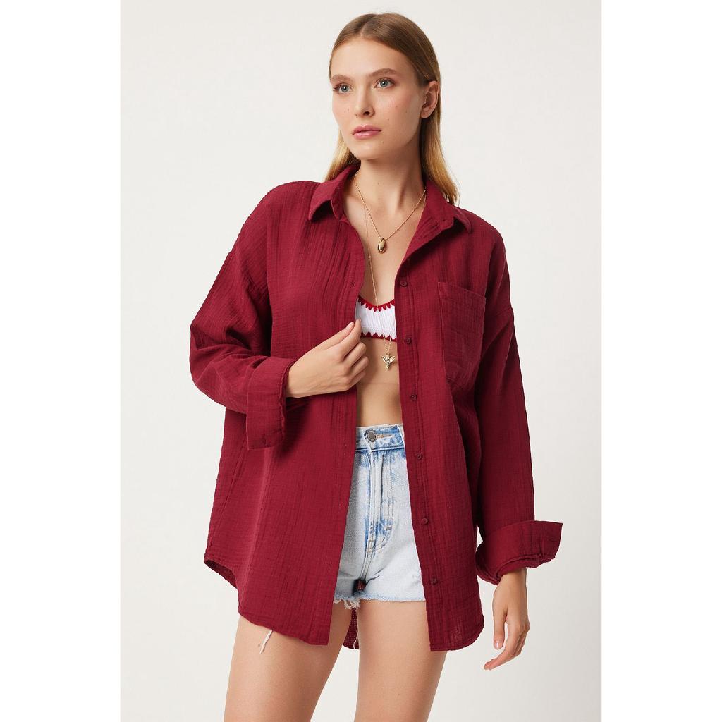 Oversize Basic Muslin Shirt Navy Blue