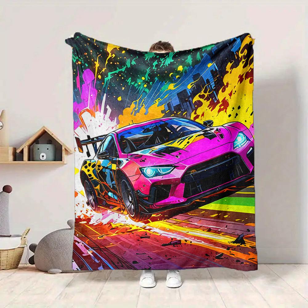 1pc Racing Wheels Lightweight Flannel Blanket, Comfortable and Warm Blanket, for Office and Camping Sofa Bed, Livingroom116
