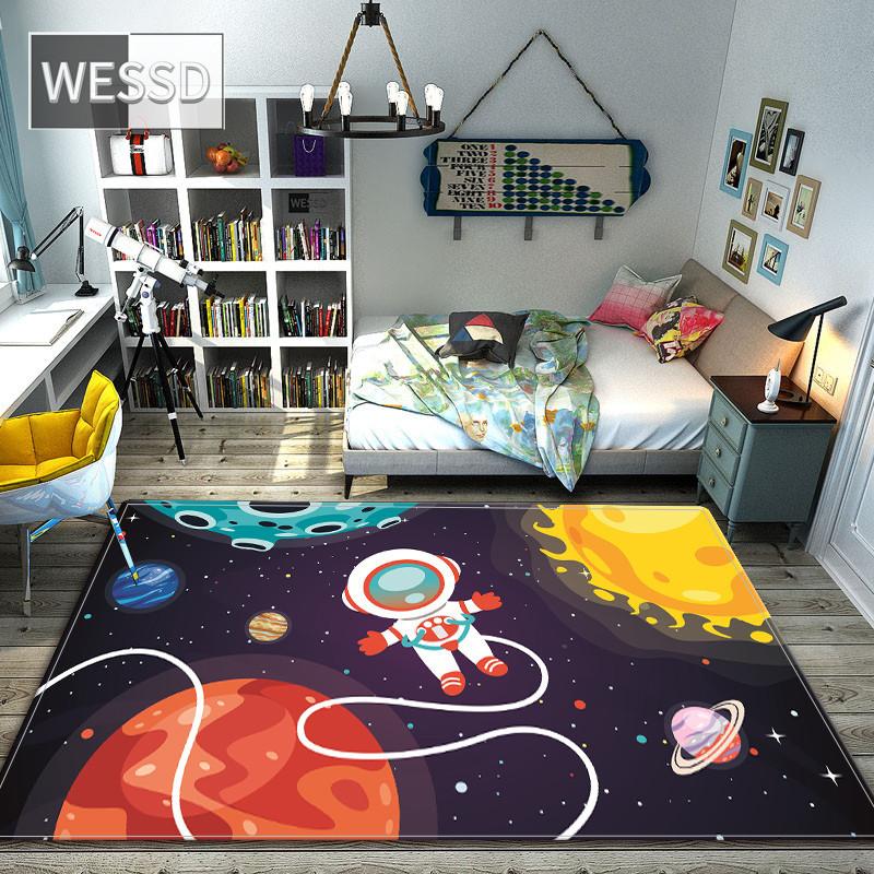 Мультяшный космический ковер для спальни Wasahble Universe Planet коврик для нескользящего милого декора комнаты