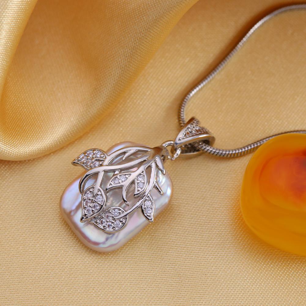 SENIKO Natural Freshwater Big Baroque Pearl Necklaces For Women Fashion Flower Cubic Zirconia Pendant With Chain Birhday Gift