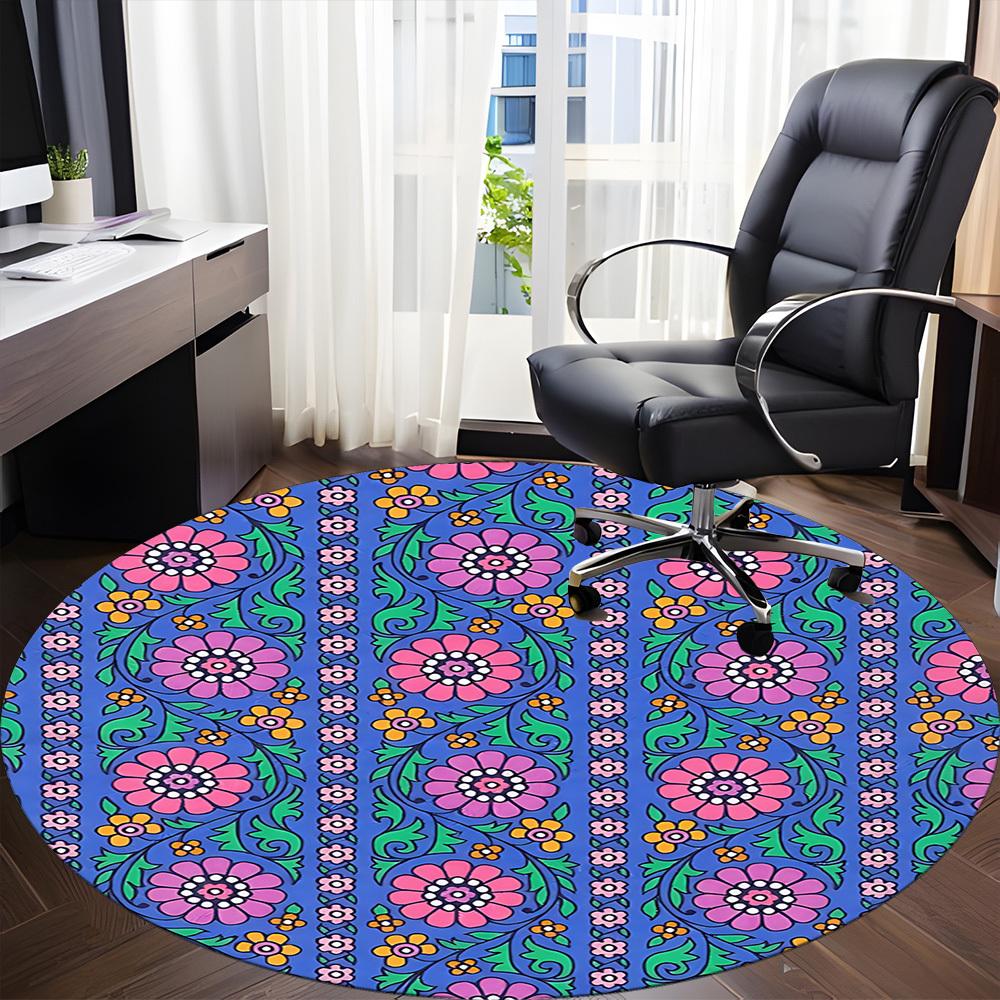 1pc Floral Pattern Chair Carpet for Office Non Slip, Machine Washable Rug for Office, Room Holiday Decor for Christmas, Birthday Polyester