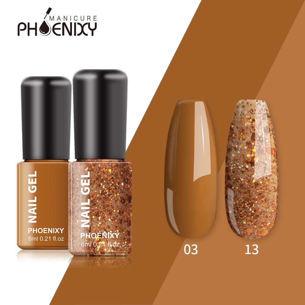 PHOENIXY 2PCs 6ml Nail Gel Varnish Kit: UV Gel Nail Colorful Sequins Gel Polish, Lasting Glitter Soak Off Varnish