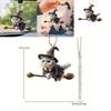 Minimalist Acrylic Flat Surface Car Charm With Magical Cat Riding Broom Design For Auto Interior Decoration