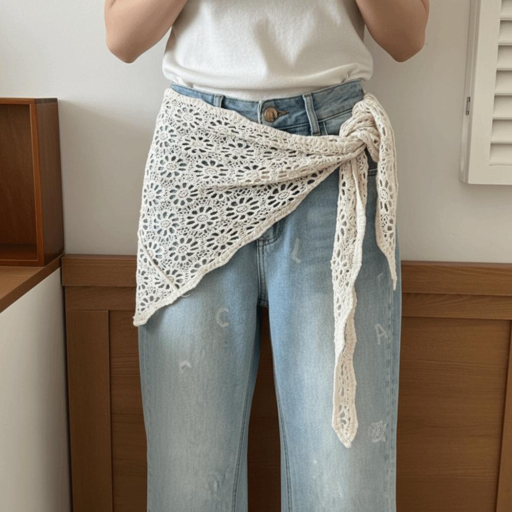 White Knitted Triangle Scarf Ethnic Style Crochet Flower Scarves Hollow Out Lace Shawl Summer