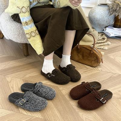 2025 осень новые французские полушлепанцы с круглым носком и плоской подошвой женская обувь универсальная модная сумка на голову шлепанцы женская обувь