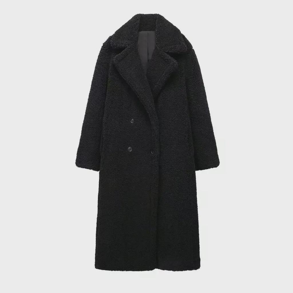 Женское зимнее двубортное длинное пальто из овчины в европейском и американском стиле 