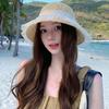Breathable Vacation Beach Cap with Lace Bow Woven Sun Cap Wide Brimmed Straw Hat  Women
