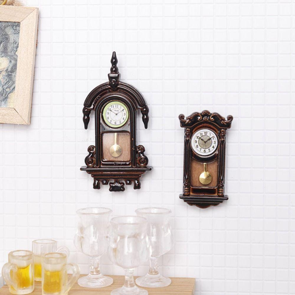 Movable Pendulum Dollhouse Wall Clock Wooden Design Pendulum Clock Study Room Decor