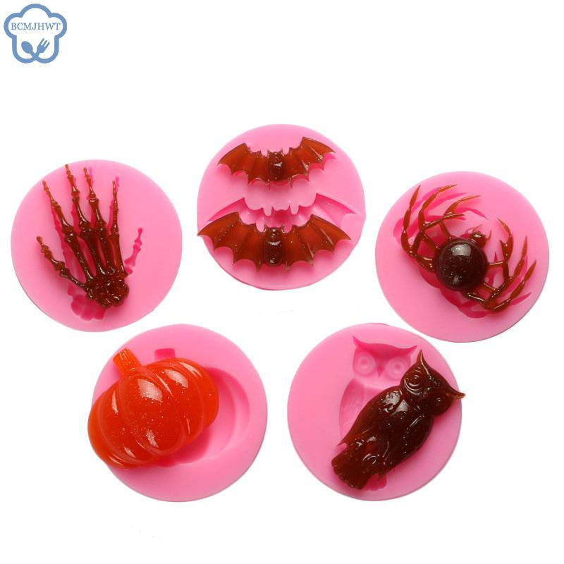 5 шт. Формы для помадки на Хэллоуин, летучая мышь, тыква, паук, сова, силиконовая форма для шоколада, для украшения торта, форма для жевательной резинки, глина, эпоксидная смола