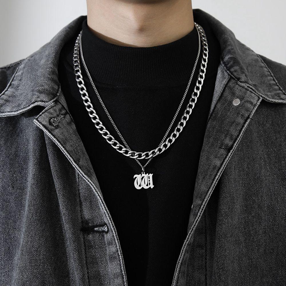 Многослойное мужское ожерелье в корейском стиле, кубинское ожерелье с буквами, мужская цепочка на ключицу, ожерелье из титановой стали