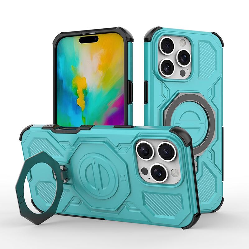 KEYSION Противоударный магнитный чехол для iPhone 16 Pro Max с вертикальной металлической подставкой-кольцом для просмотра в реальном времени, чехол для телефона для iPhone 15 Pro Max