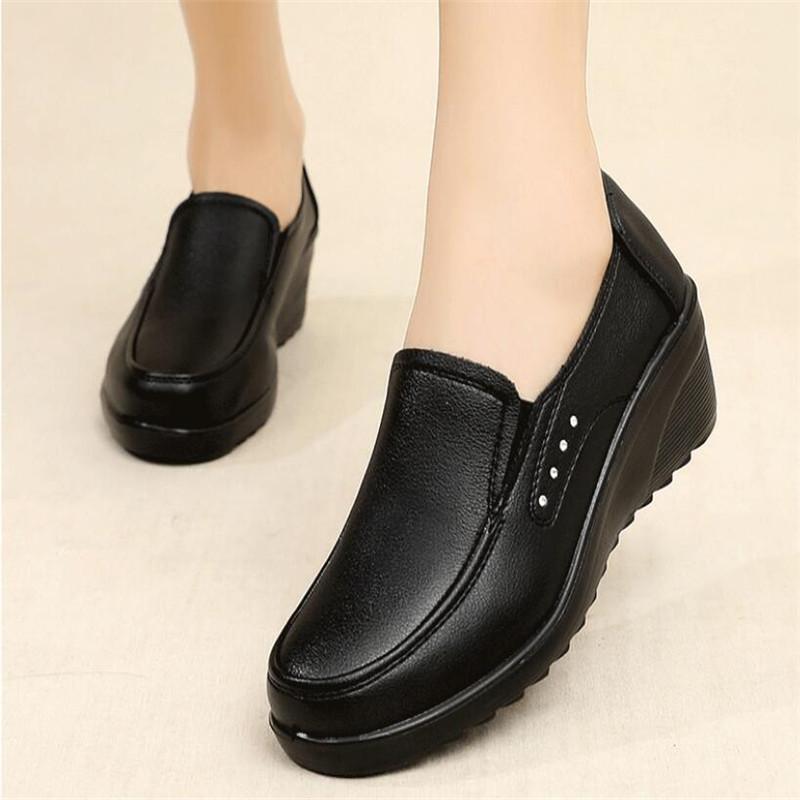 Мода Весна Осень Женская Мода Туфли-лодочки На шнуровке Женские Клиновидные Повседневные Одинарные Туфли Мама Высокие Каблуки Рабочая Обувь