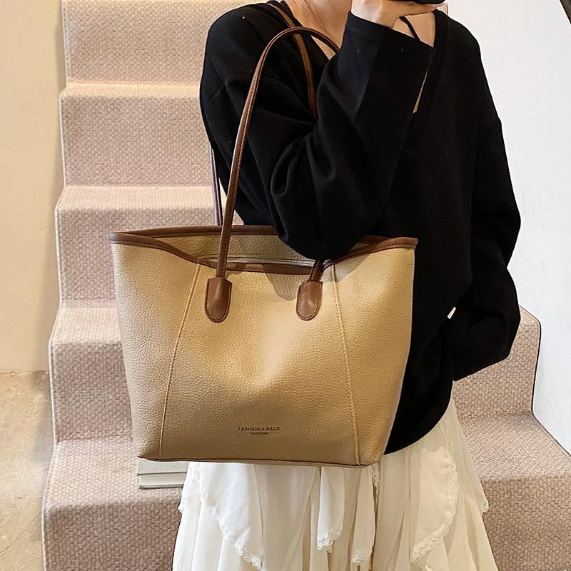 Ladies Oversized Tote Bag Pu Material With Double Shoulder Straps For Daily Casual