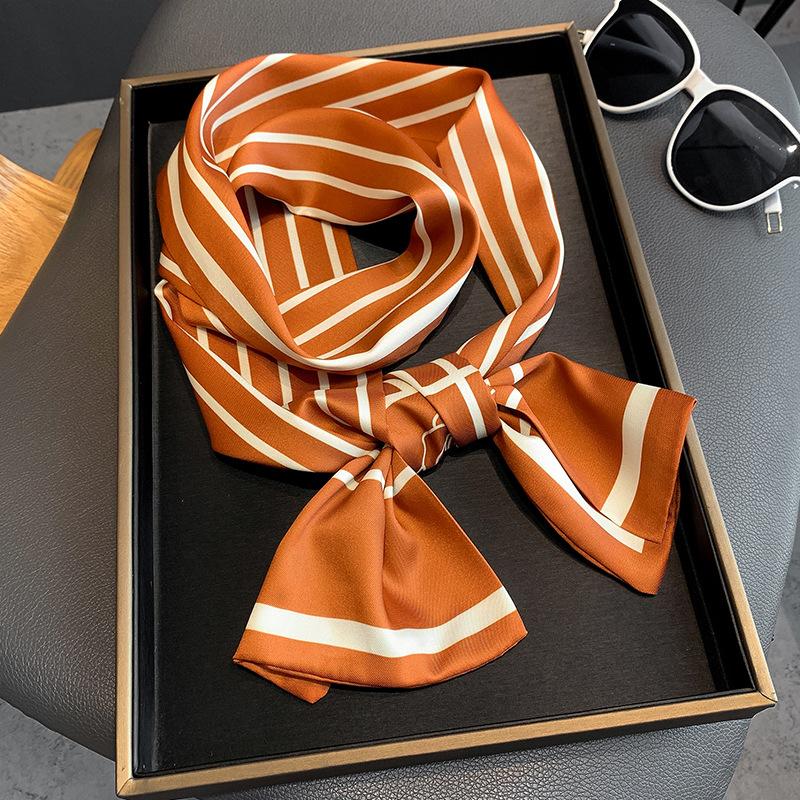 New Korean-style Striped Scarf for Women with Thin Narrow Long Flat-angle Streamer Scarf Headband Tie-up Holiday Gift