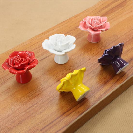 Керамические дверные ручки с цветком розы, ручки для ящика, дверные ручки шкафа с винтом
