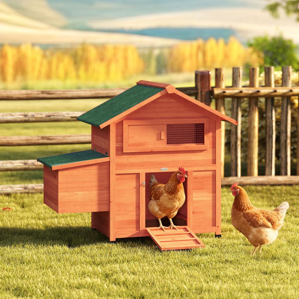 Chicken Coop Chicken House Made Of Wood With Nesting Box 2 Perches Ramp Window Waterproof Roof 113.5x67.5x95.5cm Orange