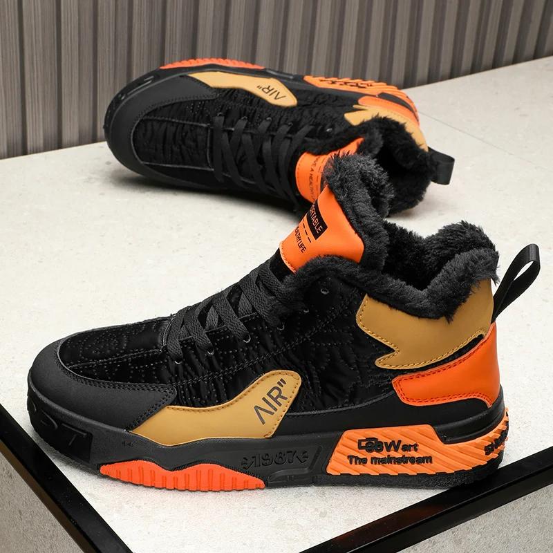 Зимние кожаные мужские теплые высокие повседневные туфли 2024 года, рабочая обувь с противоскользящим покрытием для улицы, удобная и универсальная мужская спортивная обувь