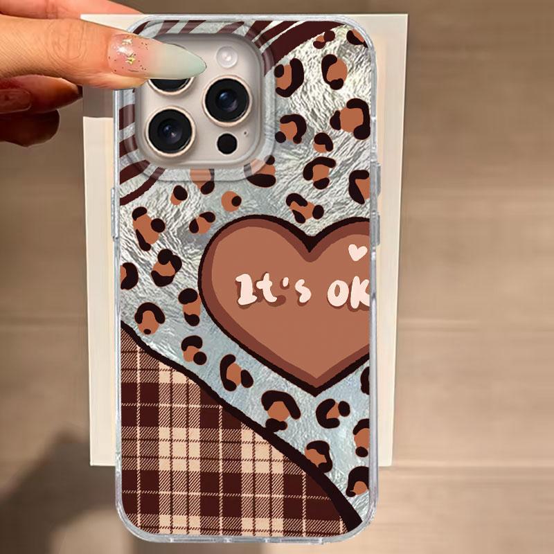 Для iPhone 16 15 14 13 12 7 8 Plus Pro Max 16e 11 SE 2020 XS XR 5G Чехол для телефона Модный Корейский Милый Леопардовый Принт Вихревой Узор