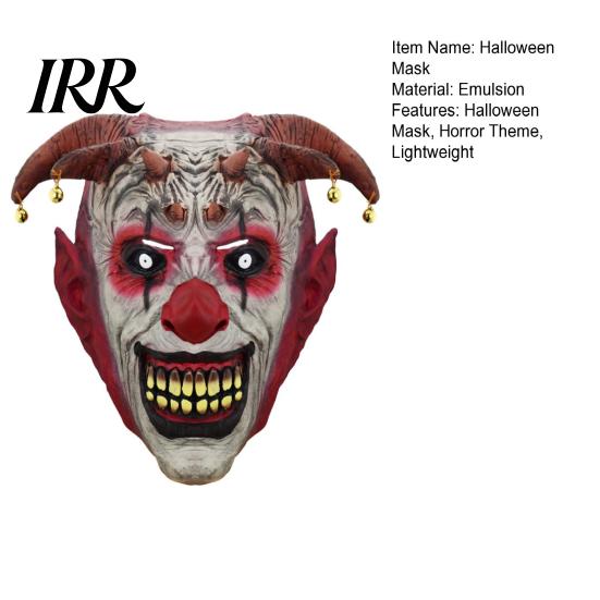Scary Halloween Clown Mask Devil Horns Mask, with Bell Decor, Breathable Comfortable Face Latex Headgear, for Adult Cosplay Props Horror Party