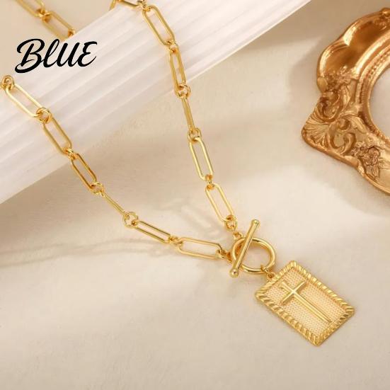 Faith Symbol Necklace Women Cross Pendant 16" Paperclip Chain Trendy
