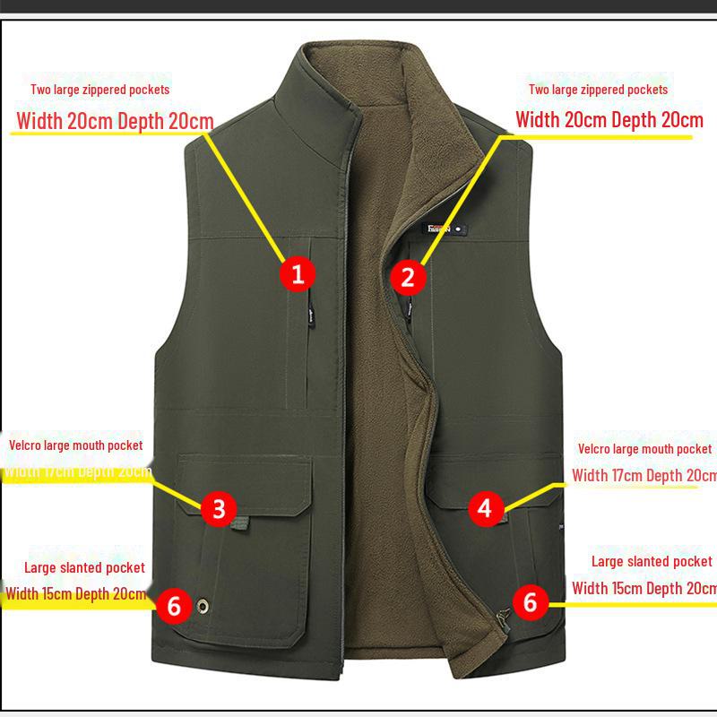 Мужской зимний жилет Plus Velvet Multi-Pocket Vest - Outdoor Fishing & Workwear