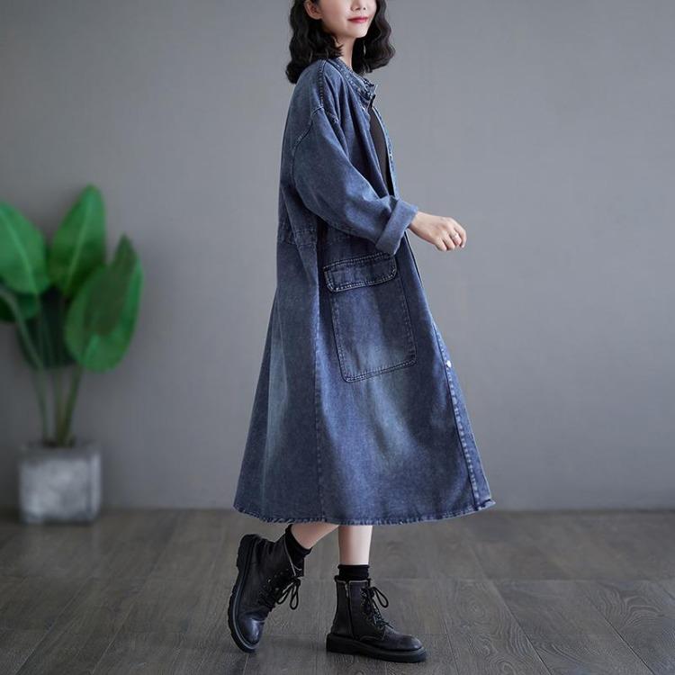 Vintage Denim Coat Spring Women Plus Size Casual Long Jacket Loose Oversized Cotton Pockets