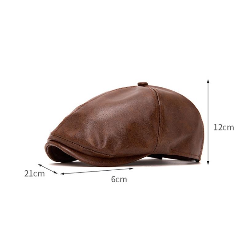 Autumn Winter Leather Warm Forward Hat Men's Vintage Paintsman Hat Beret Cap