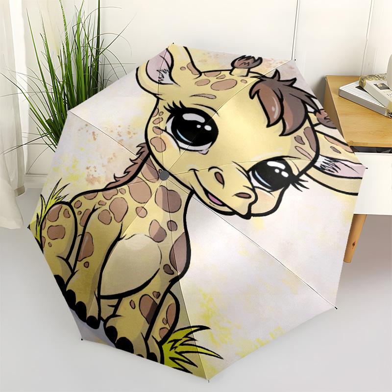 1pc Animals: rabbit, cat, deer Umbrella Portable Folding Umbrella Iron Frame Hole Bone Structure Outdoor Home Umbrella