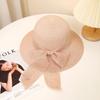 Womens Beach Sun Hat Summer Straw Hat with Bow, Adjustable Head Circumference, Wide Brim, Breathable, Travel Foldable Sun Hat