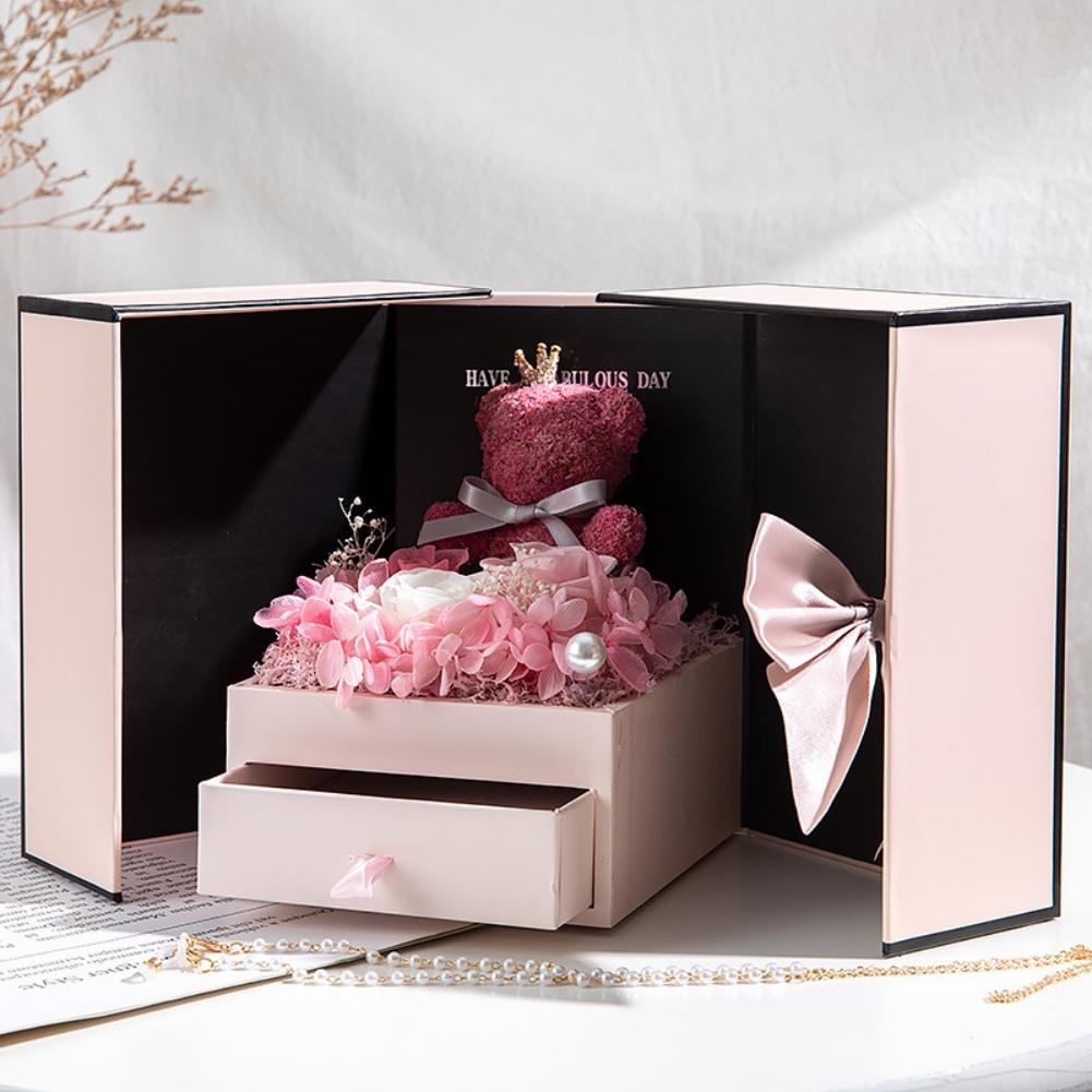 Romantic Rose and Cute Bear Decorative Gift Box Luxury Jewelry Box Valentine's Day Mother's Day Birthday Anniversary Gift Box