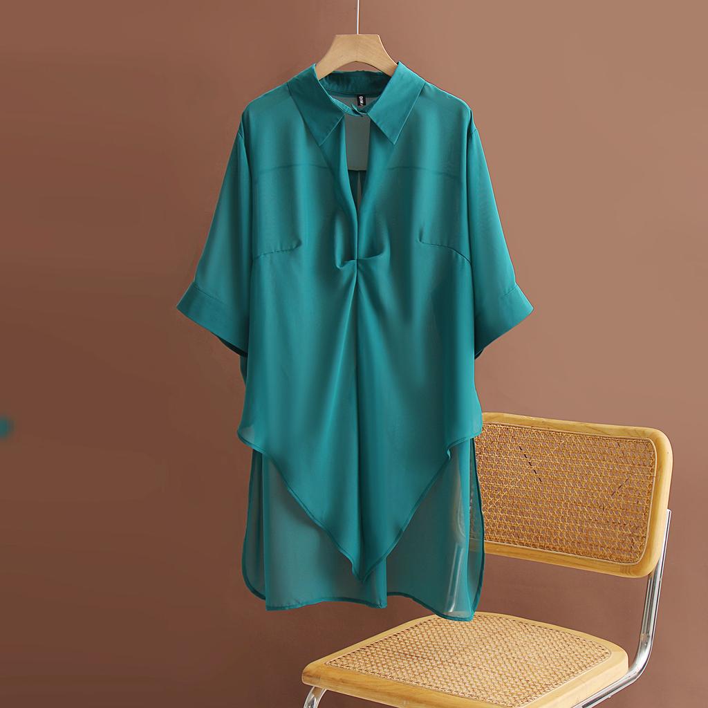 DIMANAF Женская блузка больших размеров, длинные рубашки, большие размеры, летние элегантные офисные женские топы, туника, свободная повседневная однотонная женская одежда 2024