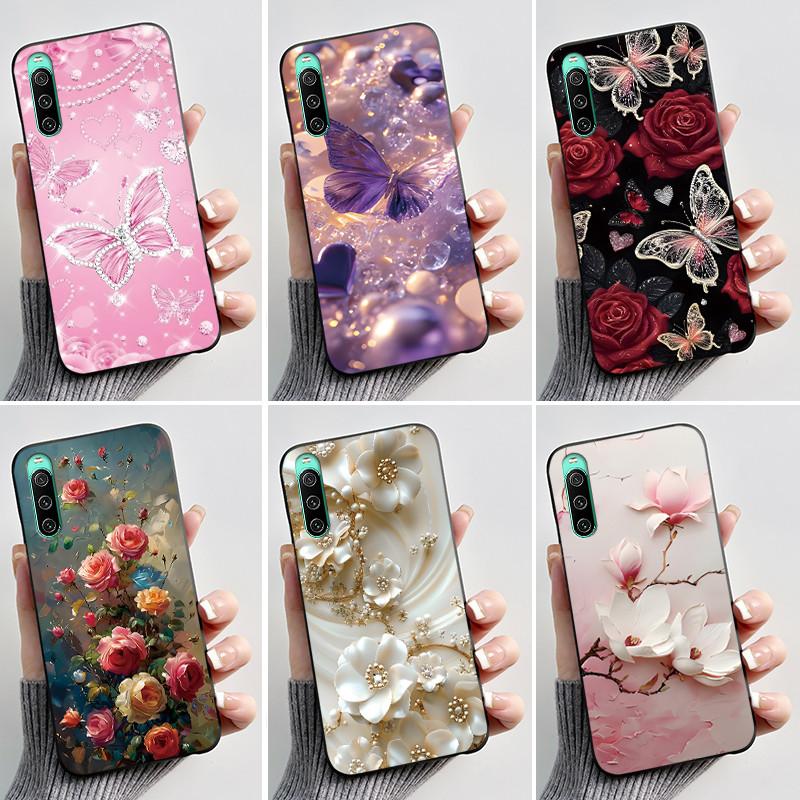 For Sony Xperia 10 VI V IV III II Case Luxury Fashion Butterfly Flowers Soft Black TPU Cover Ultrathin Shockproof Shell Fundas