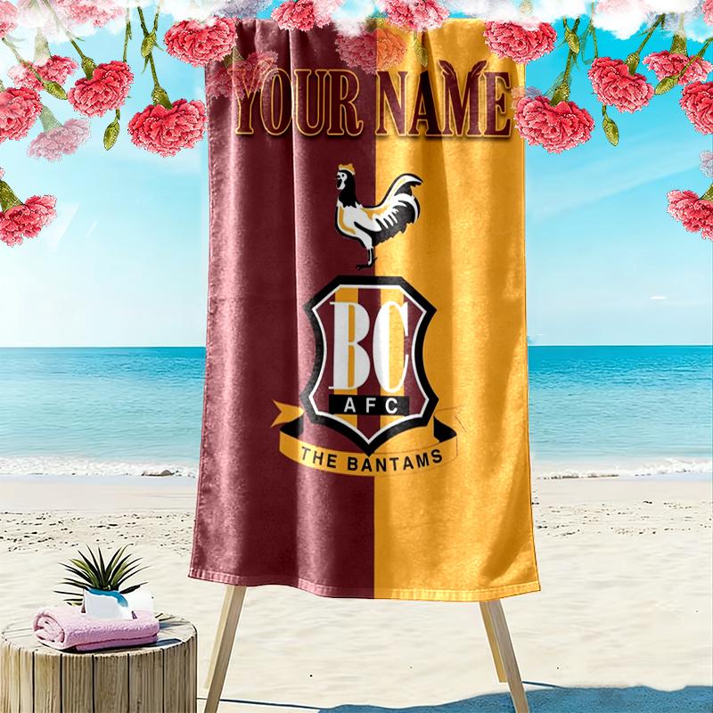Пляжное полотенце с принтом Bradford City Afc и индивидуальным именем, большое, мягкое, быстросохнущее, для пляжа, кемпинга, плавания